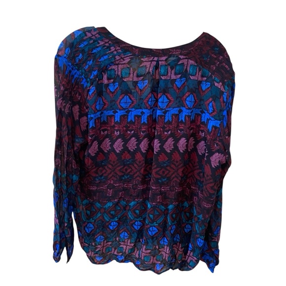 LUCKY BRAND Women’s Black Geometric Print Sheer Blouson Top Size XL Boho Light - Picture 5 of 10